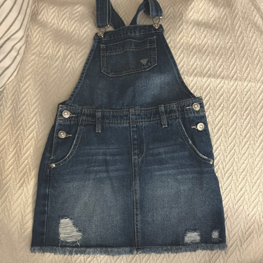 Girls GUESS Los Angeles denim jumpers overalls size 8 adjustable